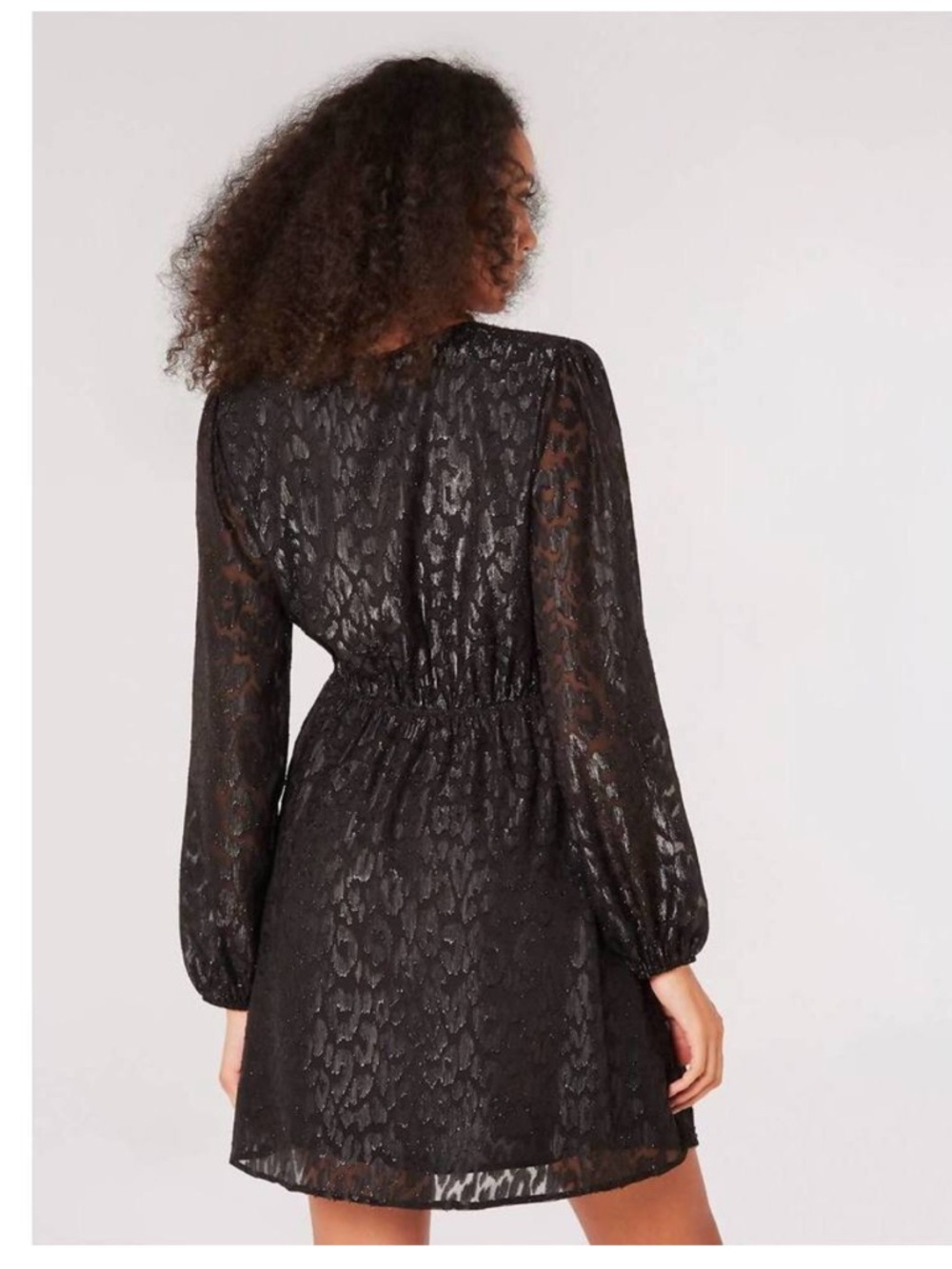 APRICOT Black V-Neck Long-Sleeve Leopard Print Dress - Picture 3 of 6